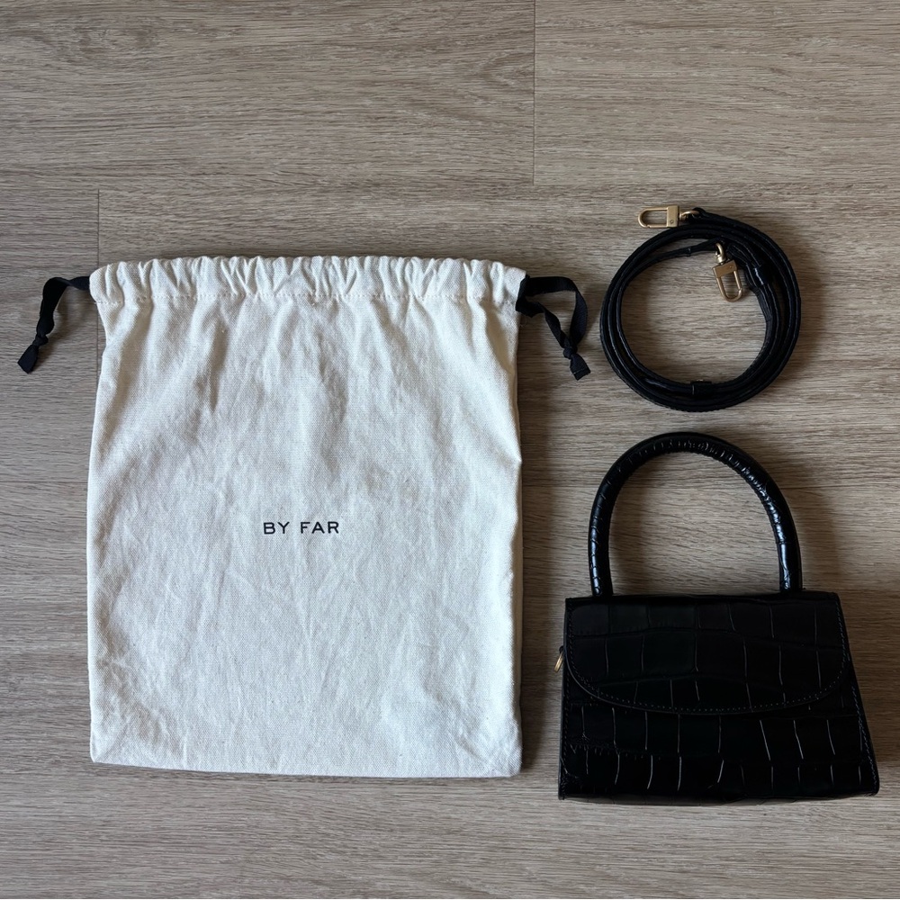 By Far Mini Black Croco Leather Bag
